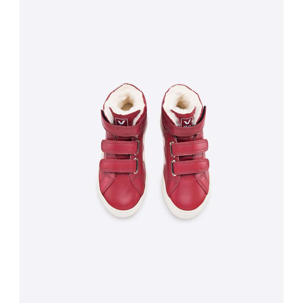 Veja ESPLAR MID FURED LEATHER Kids' High Tops Red | CA 682UZG